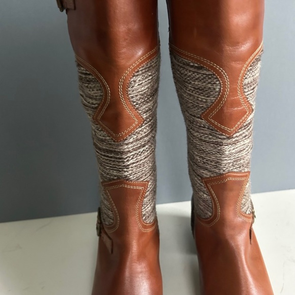 Anthropologie Fortress of Inca Boots Size 8 Western Leather Woven Patchwork Peru - Picture 5 of 12